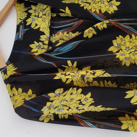 Urban Coco long sleeve sheer black Yello floral button blouse; Size small - Picture 3 of 16